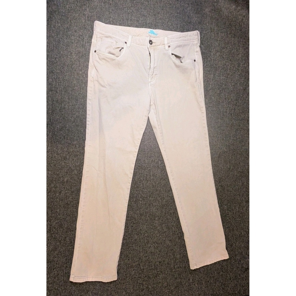 Tommy Bahama Chino Pants Mens 35x32 Khaki Beige Cotton Blend Casual Fish Logo